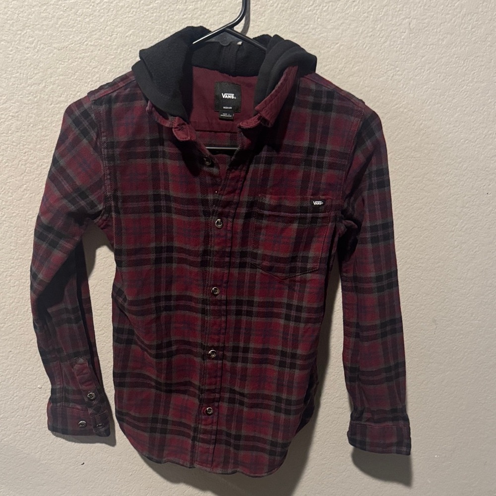 Vans boys Dark Red Plaid Hooded Shirt